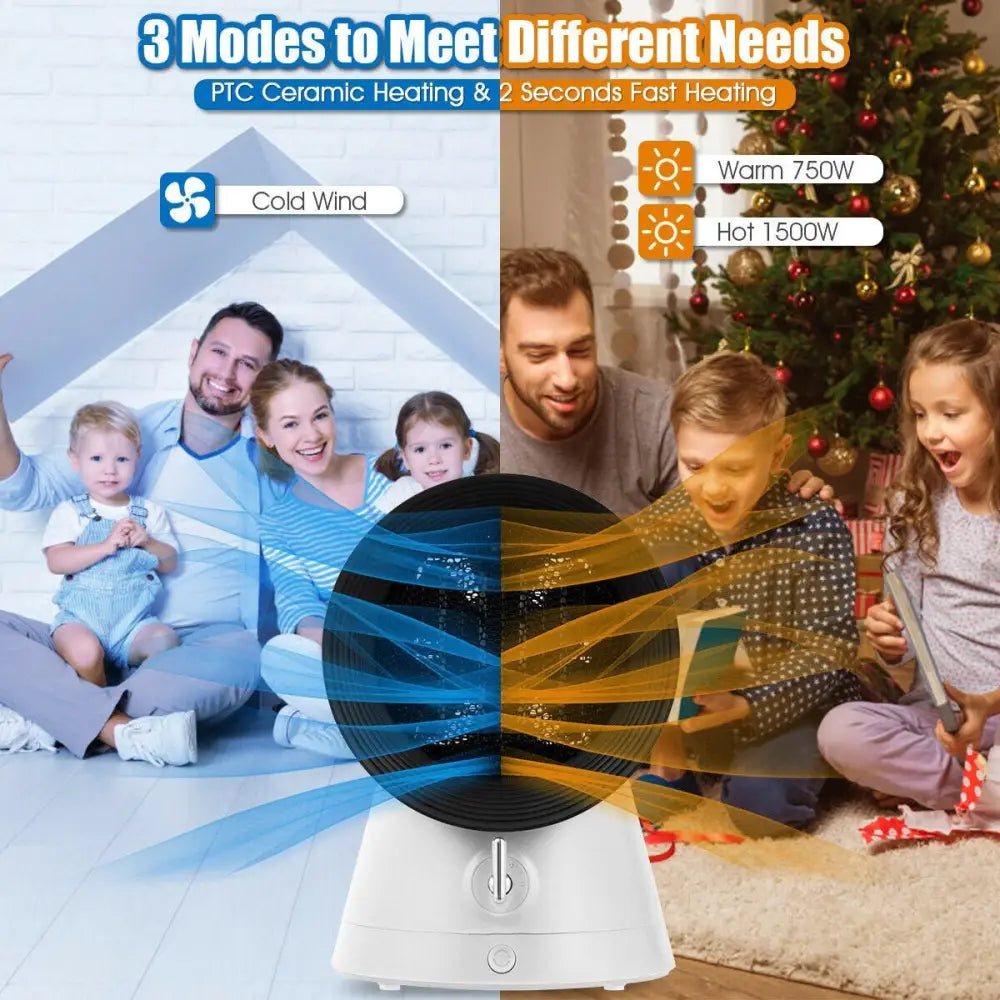 1500 W 2 in 1 Mini Portable Space Ceramic Heater Cooling Fan with Overheat Protection - White - Oasis Home Essentials