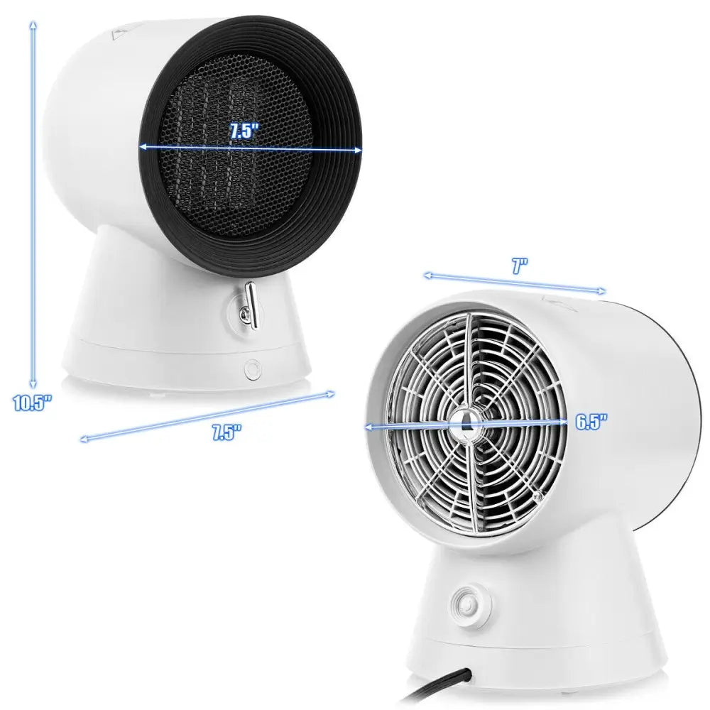 1500 W 2 in 1 Mini Portable Space Ceramic Heater Cooling Fan with Overheat Protection - White - Oasis Home Essentials