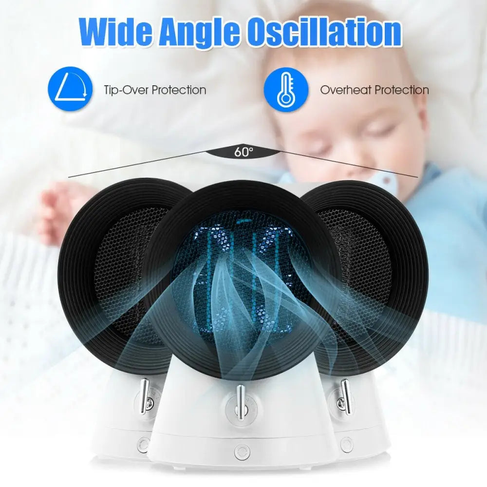 1500 W 2 in 1 Mini Portable Space Ceramic Heater Cooling Fan with Overheat Protection - White - Oasis Home Essentials