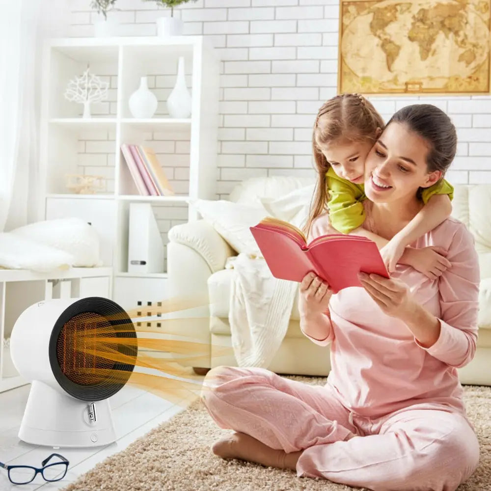 1500 W 2 in 1 Mini Portable Space Ceramic Heater Cooling Fan with Overheat Protection - White - Oasis Home Essentials