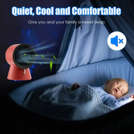1500 W 2 in 1 Mini Portable Space Ceramic Heater Cooling Fan with Overheat Protection - Red - Oasis Home Essentials