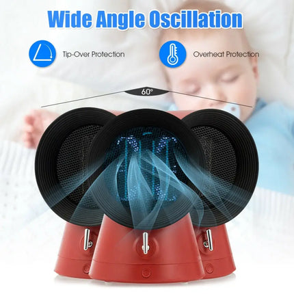 1500 W 2 in 1 Mini Portable Space Ceramic Heater Cooling Fan with Overheat Protection - Red - Oasis Home Essentials