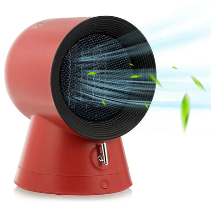 1500 W 2 in 1 Mini Portable Space Ceramic Heater Cooling Fan with Overheat Protection - Red - Oasis Home Essentials