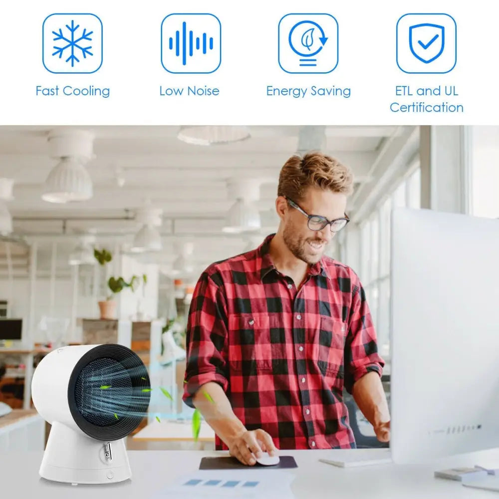 1500 W 2 in 1 Mini Portable Space Ceramic Heater Cooling Fan with Overheat Protection - White - Oasis Home Essentials