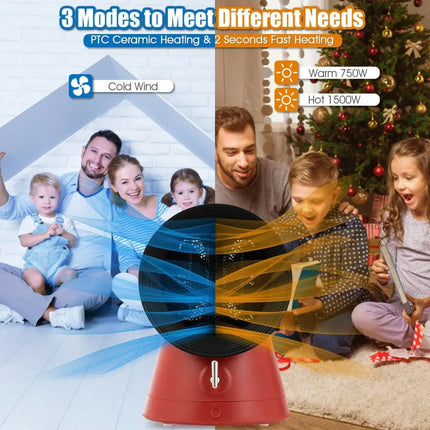 1500 W 2 in 1 Mini Portable Space Ceramic Heater Cooling Fan with Overheat Protection - Red - Oasis Home Essentials