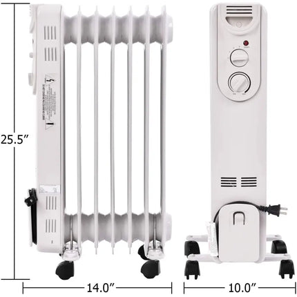 1500 W Electric Portable Oil Filled Radiator Space Heater with 3 Heat Settings - Space Heaters