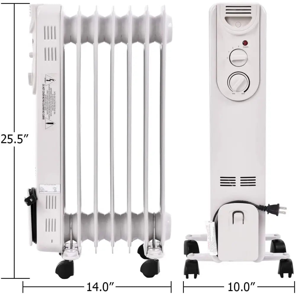 1500 W Electric Portable Oil Filled Radiator Space Heater with 3 Heat Settings - Space Heaters