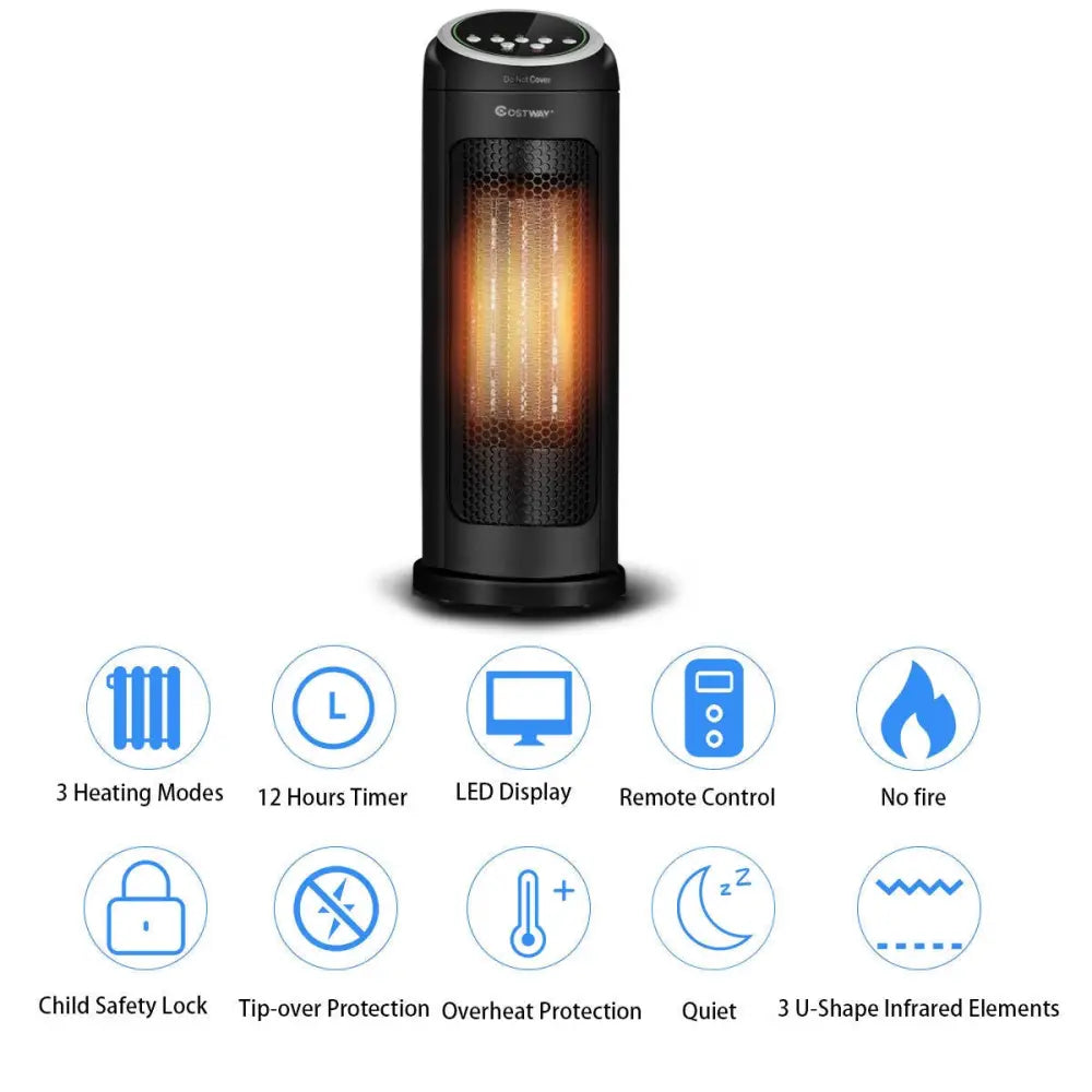 1500 W LED Portable Oscillating PTC Ceramic Space Heater - Black - Space Heaters