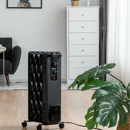 1500 W Oil - Filled Heater Portable Radiator Space Heater with Adjustable Thermostat - Black - Oasis Home Essentials