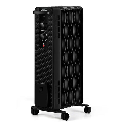 1500 W Oil - Filled Heater Portable Radiator Space Heater with Adjustable Thermostat - Black - Oasis Home Essentials