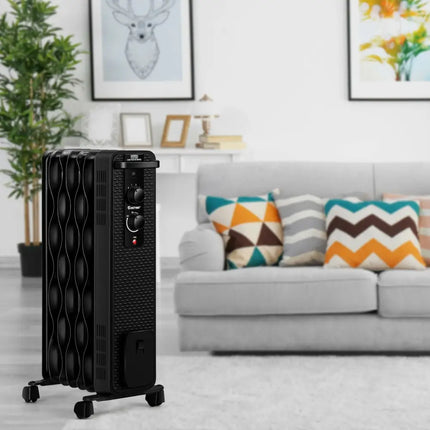 1500 W Oil - Filled Heater Portable Radiator Space Heater with Adjustable Thermostat - Black - Oasis Home Essentials