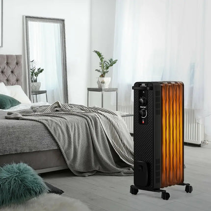 1500 W Oil - Filled Heater Portable Radiator Space Heater with Adjustable Thermostat - Black - Oasis Home Essentials