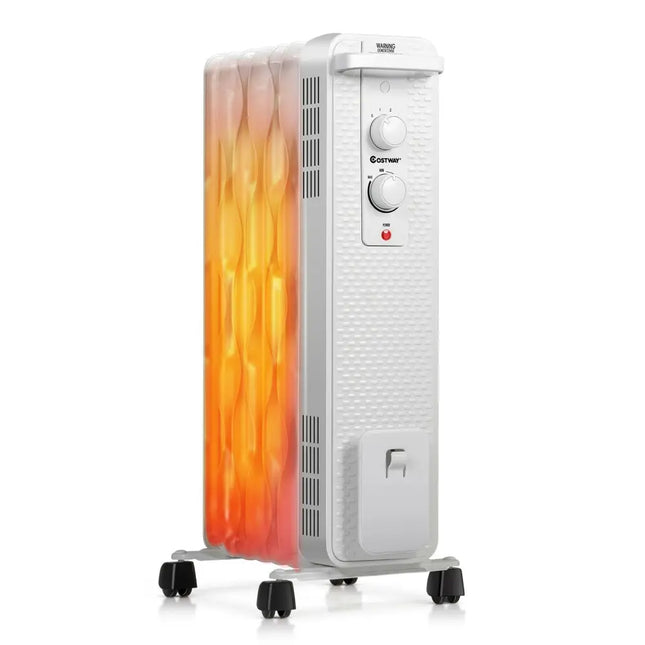 1500 W Oil - Filled Heater Portable Radiator Space Heater with Adjustable Thermostat - White - Oasis Home Essentials