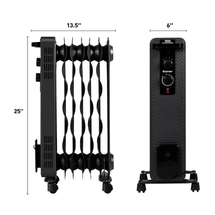 1500 W Oil - Filled Heater Portable Radiator Space Heater with Adjustable Thermostat - Black - Oasis Home Essentials