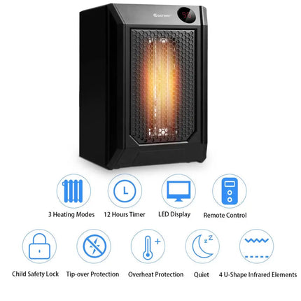 1500 W Remote Control Portable Electric Digital Quartz Space Heater - Black - Space Heaters