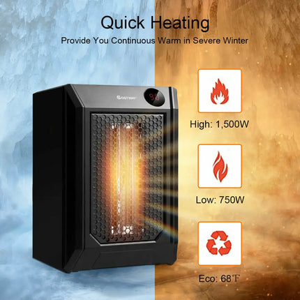1500 W Remote Control Portable Electric Digital Quartz Space Heater - Black - Space Heaters