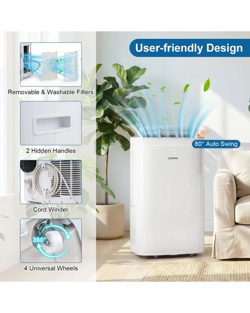 15000 BTU Inverter Portable Air Conditioner Smart Wifi Enabled Cooling and Heating Unit-White - White - Portable Air