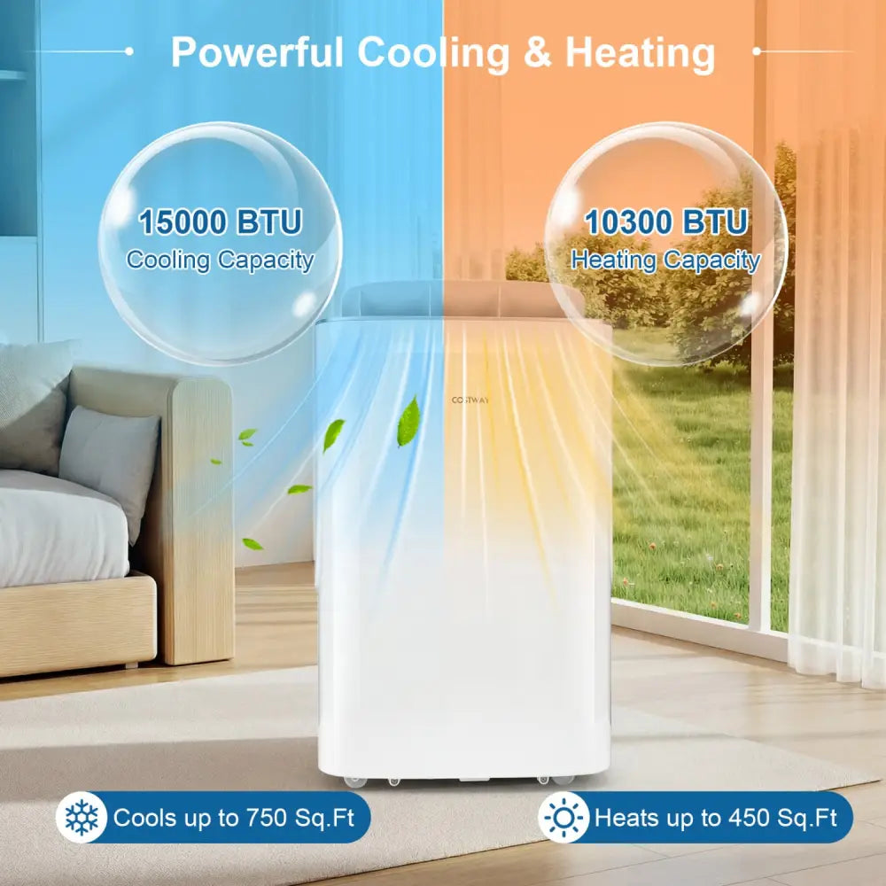 15000 BTU Inverter Portable Air Conditioner Smart Wifi Enabled Cooling and Heating Unit-White - White - Portable Air