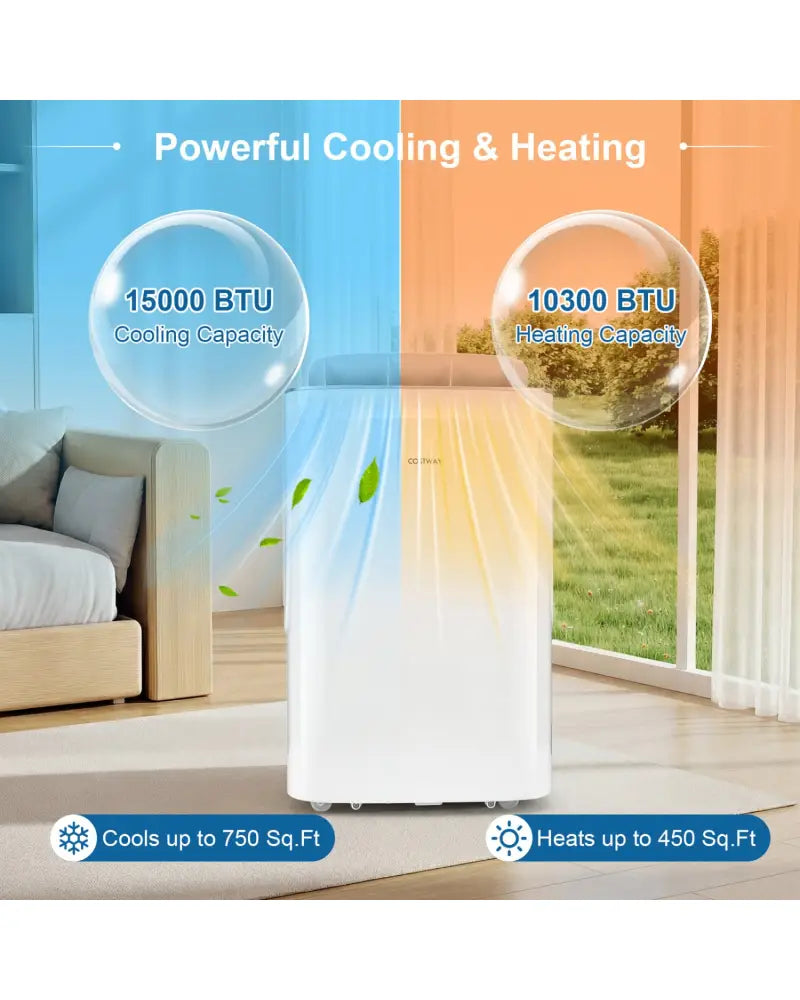 15000 BTU Inverter Portable Air Conditioner Smart Wifi Enabled Cooling and Heating Unit-White - White - Portable Air