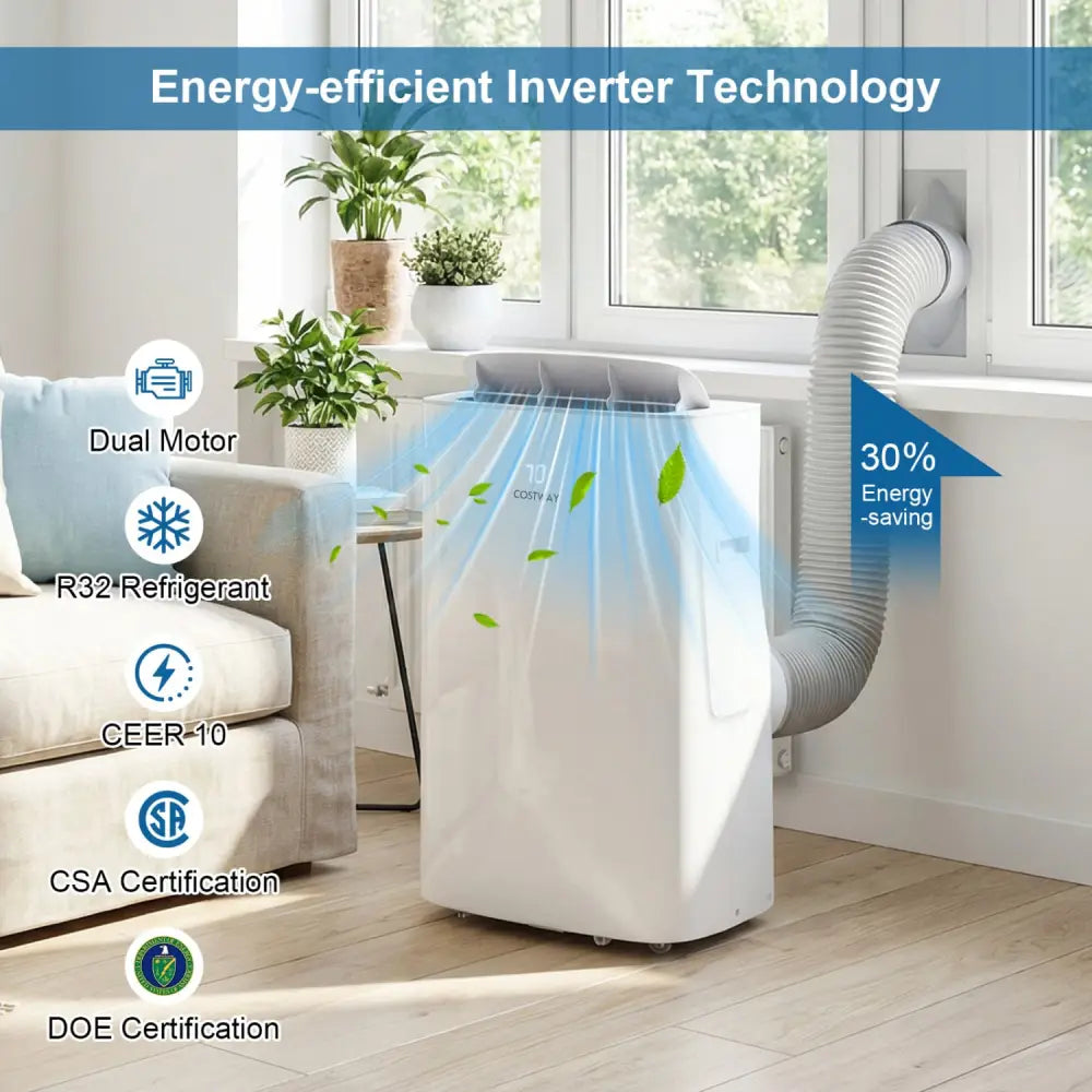 15000 BTU Inverter Portable Air Conditioner Smart Wifi Enabled Cooling and Heating Unit-White - White - Portable Air