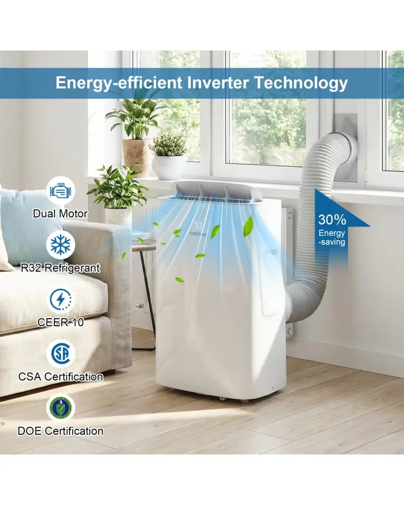 15000 BTU Inverter Portable Air Conditioner Smart Wifi Enabled Cooling and Heating Unit-White - White - Portable Air