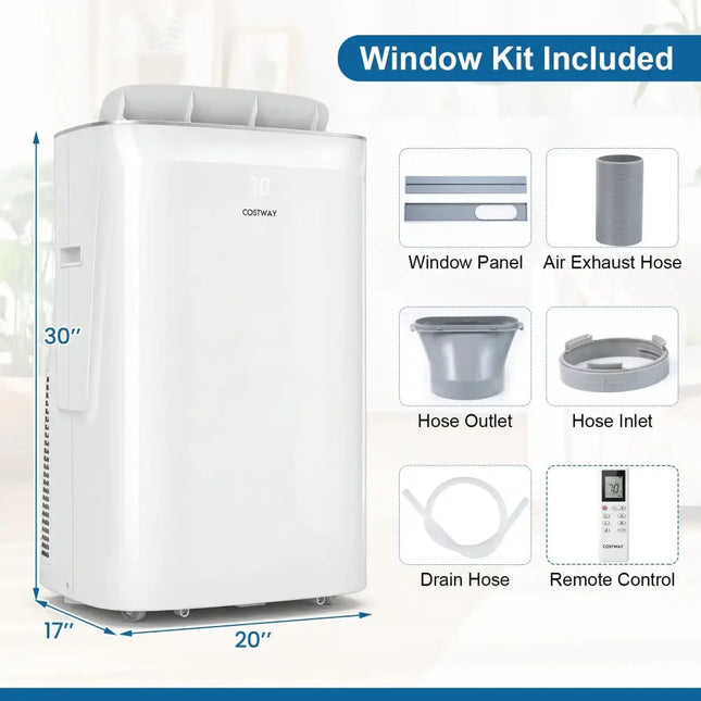15000 BTU Inverter Portable Air Conditioner Smart Wifi Enabled Cooling & Heating Unit-White Costway