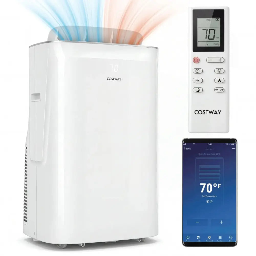 15000 BTU Inverter Portable Air Conditioner Smart Wifi Enabled Cooling & Heating Unit-White Costway