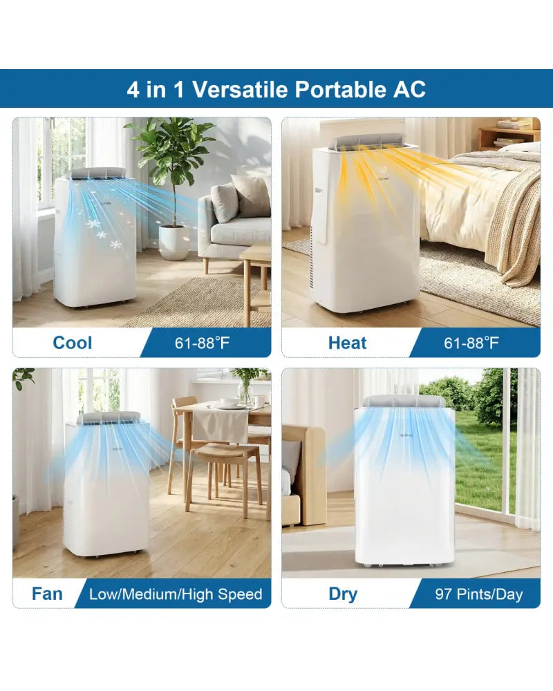15000 BTU Inverter Portable Air Conditioner Smart Wifi Enabled Cooling and Heating Unit-White - White - Portable Air