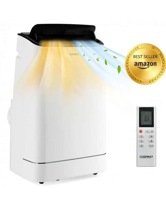 Costway air conditioner with remote control on a white background, featuring an Amazon Best Seller badge.