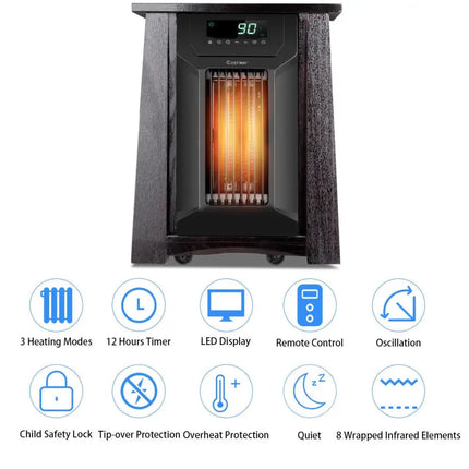 1500W 12H Timer Caster Portable Electric Space Heater - Black - Space Heaters