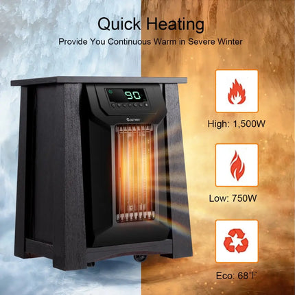 1500W 12H Timer Caster Portable Electric Space Heater - Black - Space Heaters