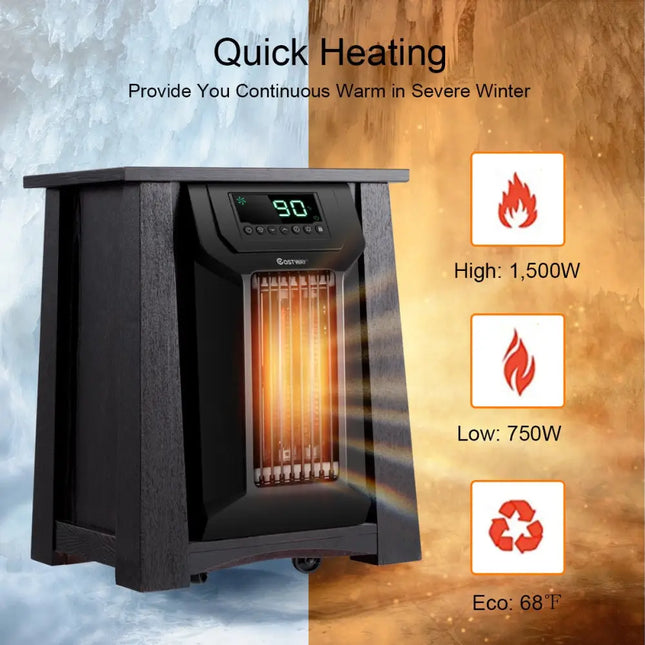 1500W 12H Timer Caster Portable Electric Space Heater - Black - Space Heaters