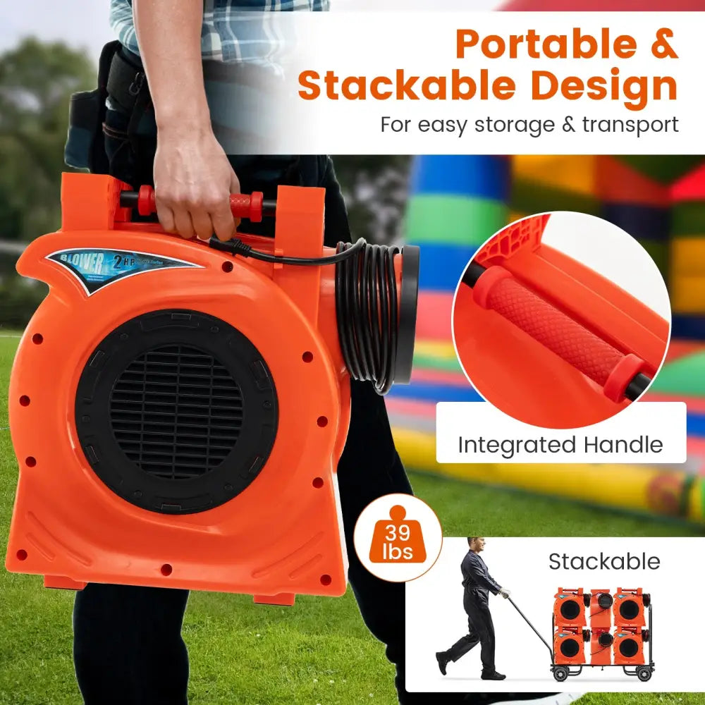 1500W 2 HP Commercial Air Blower for Giant Outdoor Inflatable Bounce House - Orange - Air Blowers