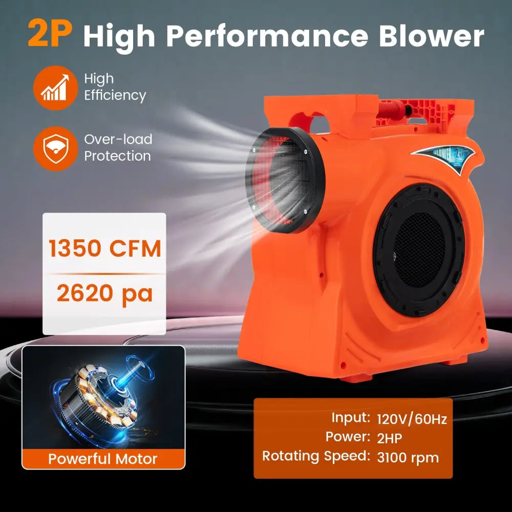1500W 2 HP Commercial Air Blower for Giant Outdoor Inflatable Bounce House - Orange - Air Blowers