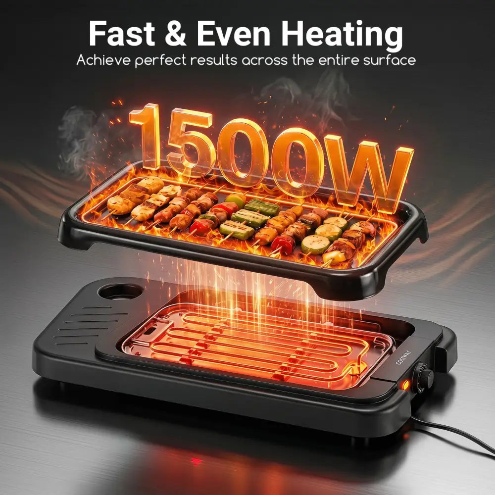 1500W 2-in-1 Electric Grill with Detachable Stand and Dual Plates for Balcony-Red - Red - Outdoor Grills