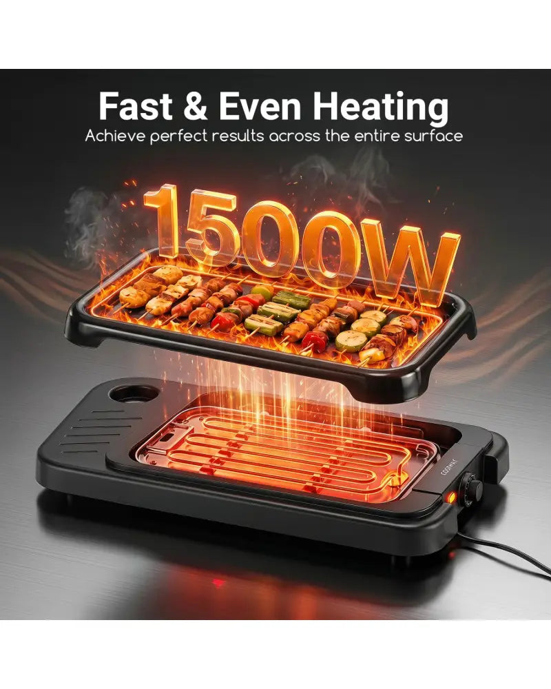 1500W 2-in-1 Electric Grill with Detachable Stand and Dual Plates for Balcony-Red - Red - Outdoor Grills