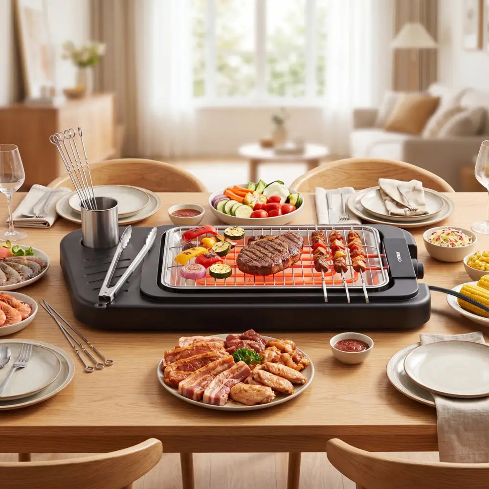1500W 2-in-1 Electric Grill with Detachable Stand and Dual Plates for Balcony-Red - Red - Outdoor Grills
