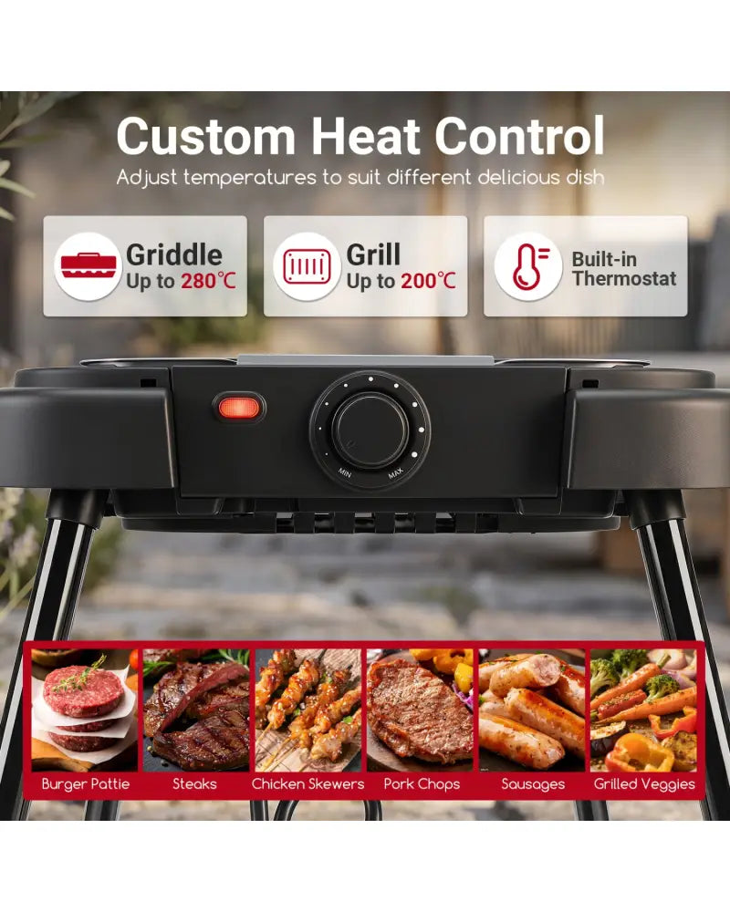 1500W 2-in-1 Electric Grill with Detachable Stand and Dual Plates for Balcony-Red - Red - Outdoor Grills