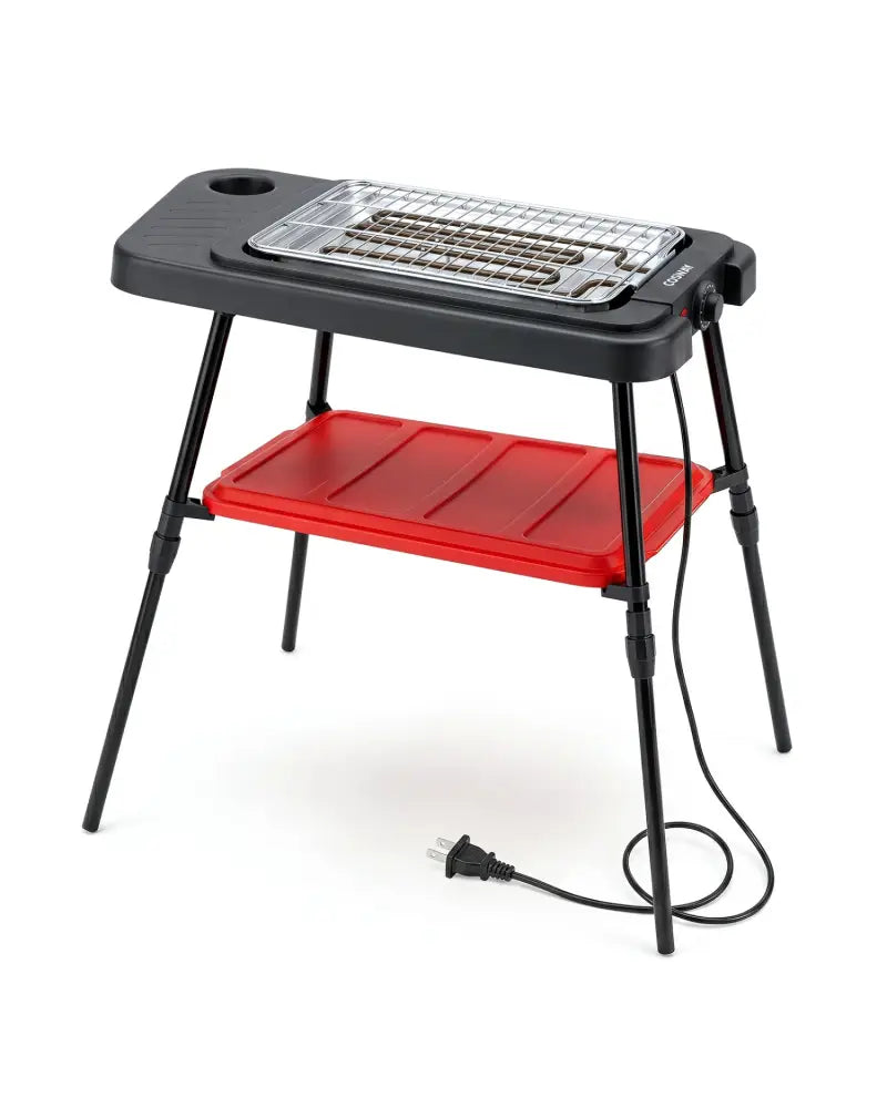 1500W 2-in-1 Electric Grill with Detachable Stand and Dual Plates for Balcony-Red - Red - Outdoor Grills