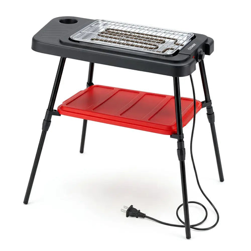 1500W 2-in-1 Electric Grill with Detachable Stand and Dual Plates for Balcony-Red - Red - Outdoor Grills