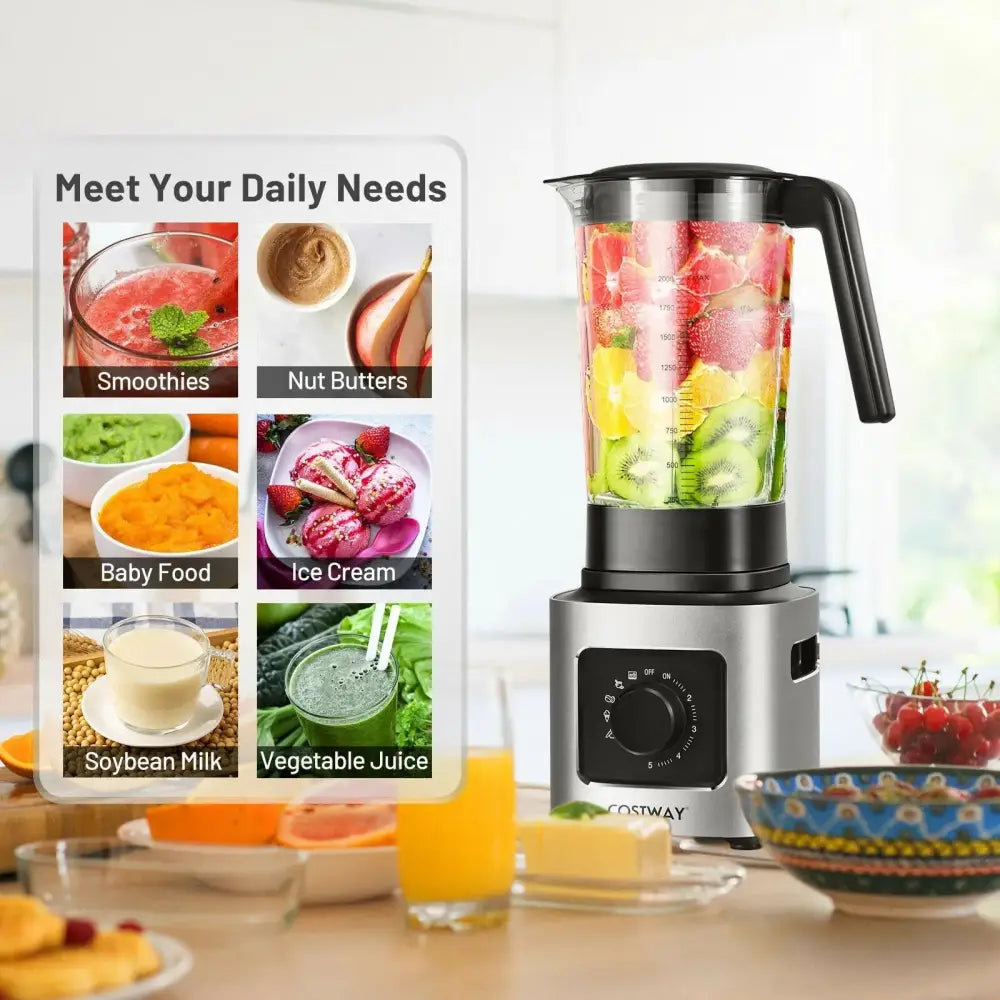 1500W 5-Speed Countertop Smoothie Blender with 5 Presets and 68oz Tritan Jar-Silver Costway