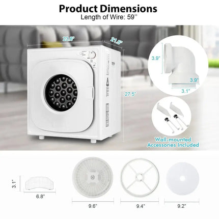 1500W Compact Laundry Dryer with Touch Panel-White Costway