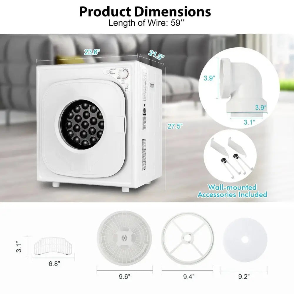 1500W Compact Laundry Dryer with Touch Panel-White Costway