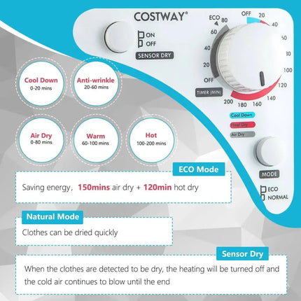 1500W Compact Laundry Dryer with Touch Panel-White Costway