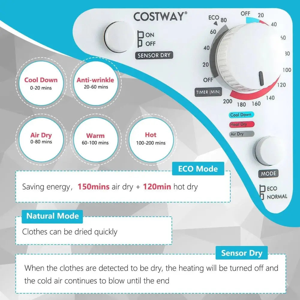 1500W Compact Laundry Dryer with Touch Panel-White Costway
