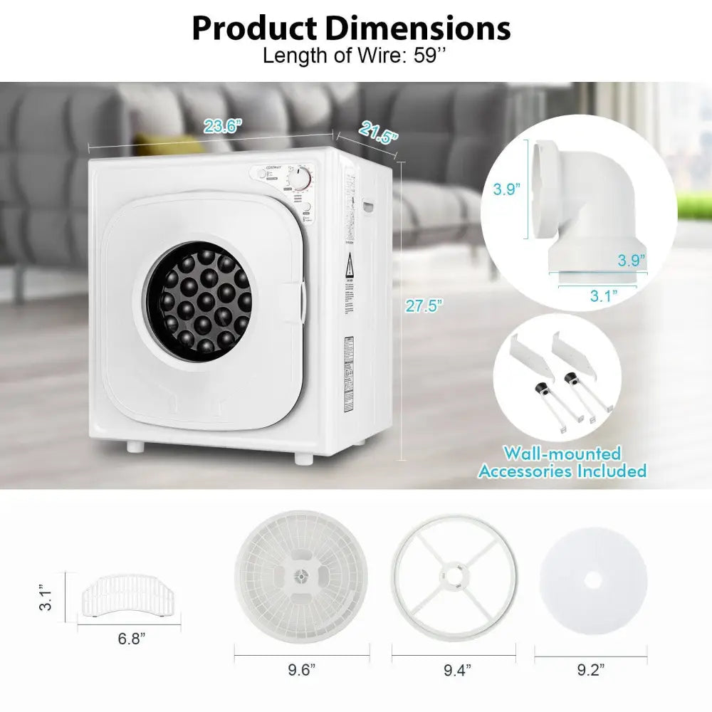 1500W Compact Laundry Dryer with Touch Panel-White - White - Dryers