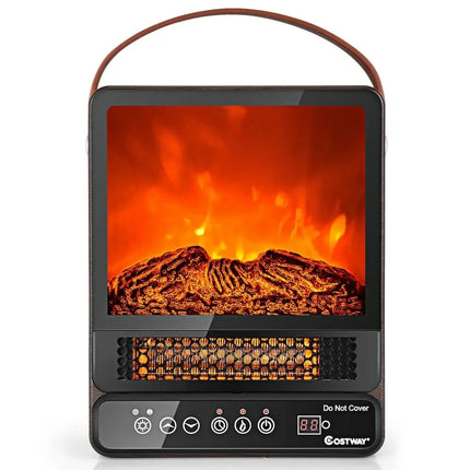 1500W Electric Fireplace Tabletop Portable Space Heater with 3D Flame Effect-Walnut Costway