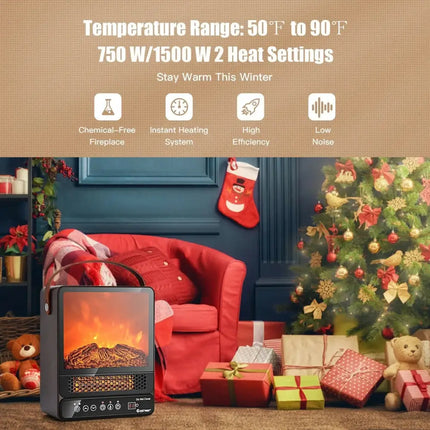 1500W Electric Fireplace Tabletop Portable Space Heater with 3D Flame Effect-Walnut Costway