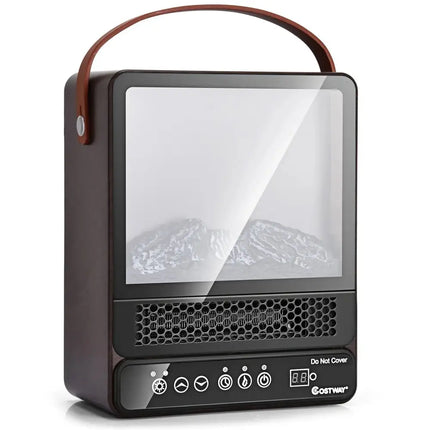 1500W Electric Fireplace Tabletop Portable Space Heater with 3D Flame Effect-Walnut Costway
