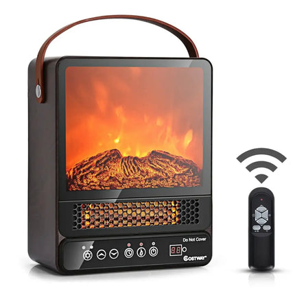 1500W Electric Fireplace Tabletop Portable Space Heater with 3D Flame Effect-Walnut Costway